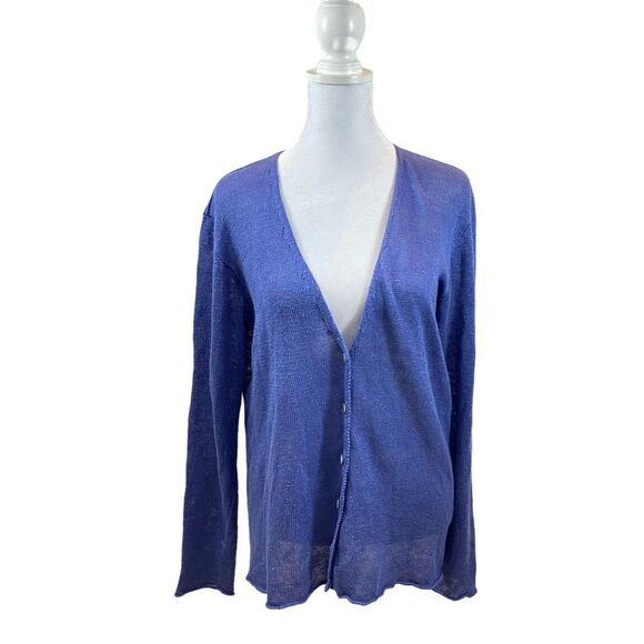 Eileen Fisher Brand Cornflower Blue Linen Button Down Cardigan Size Small - Picture 1 of 9
